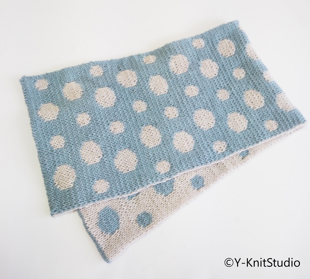 水玉マフラー、リバーシブル編み、dot scarf
