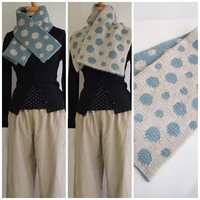水玉マフラー、リバーシブル編み、dot scarf