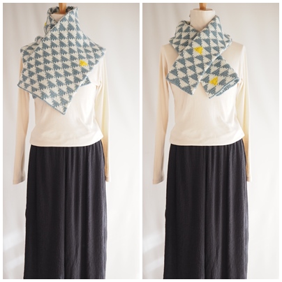 ウロコマフラー、リバーシブル編み、a geometric pattern scarf