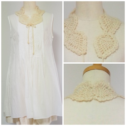 パイナップル編みのつけ襟、Crocheted Lace Coller with Pineapple Pattern